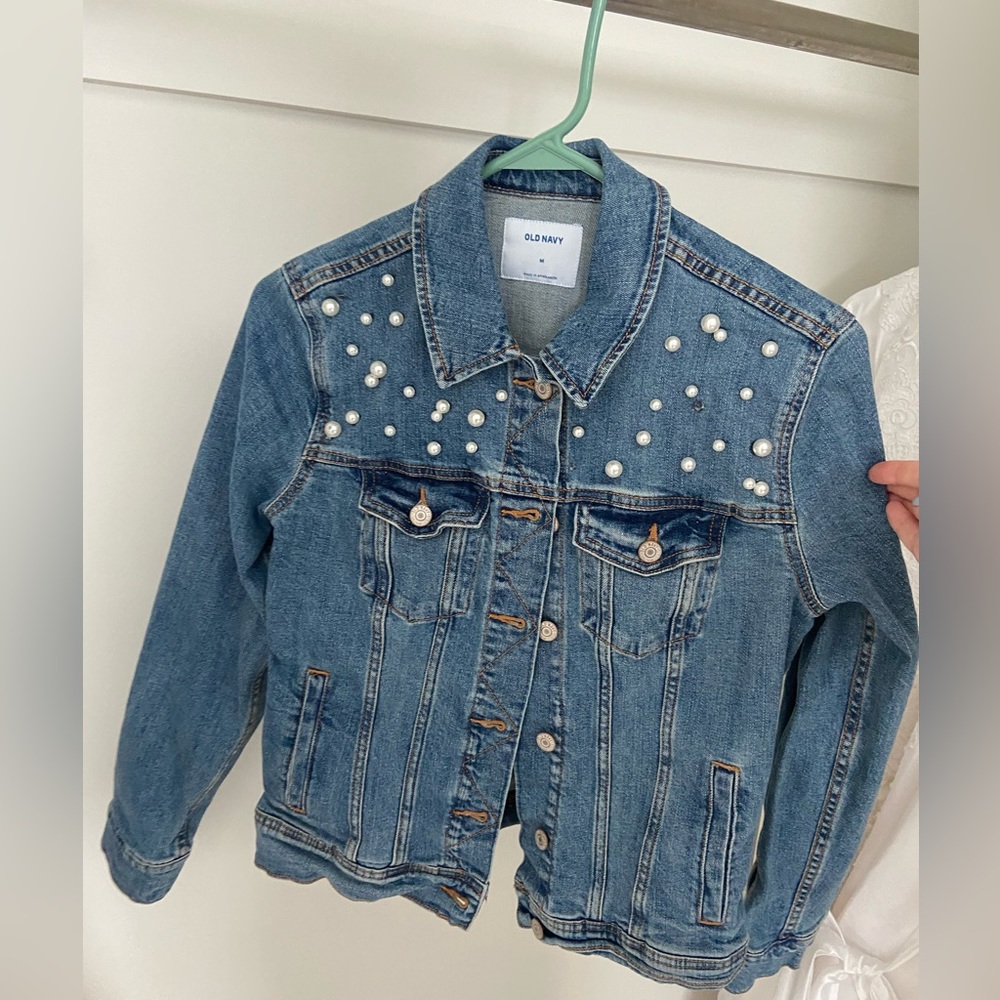 Wife of the party wedding jean jacket with pearls